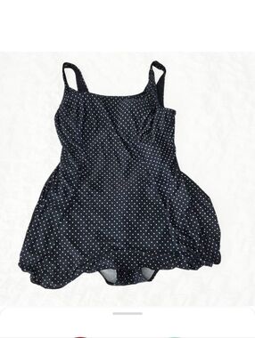 Black Polka Dot Swimdress designed by Shore Shapes Swimwear with Tummy Control